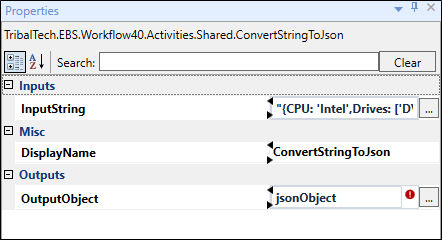 ConvertStringToJson activity fields